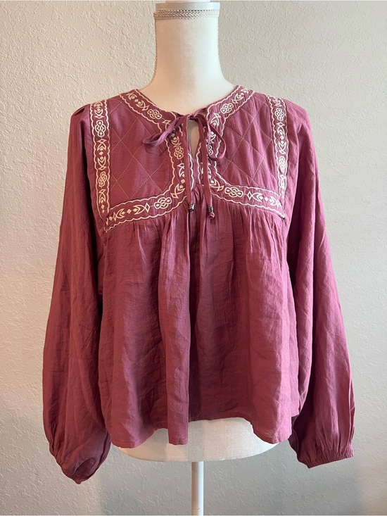 Vestique Tops - vestique Mauve Embroidered Boho Peasant Blouse
